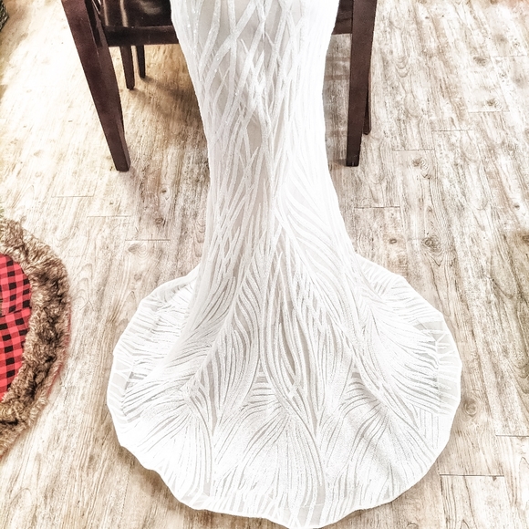 Mermaid Sequin White Wedding Dress | Sequined Tiger Zebra Print Wedding Gown - Picture 4 of 11